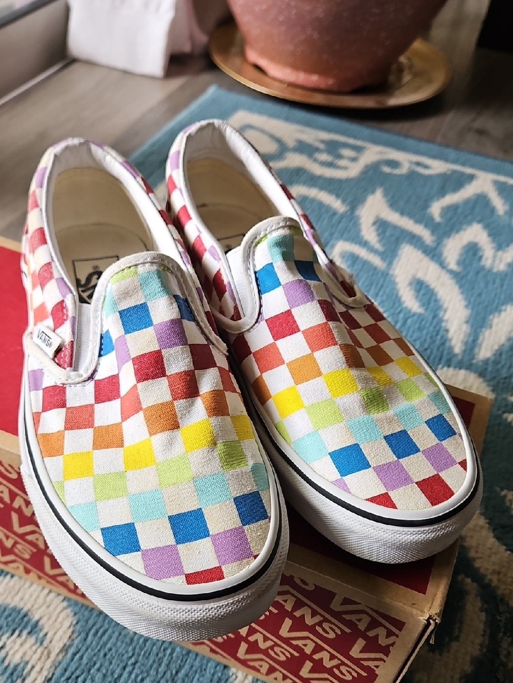 Vans Rainbow Checkerboard Slip-On Sneakers